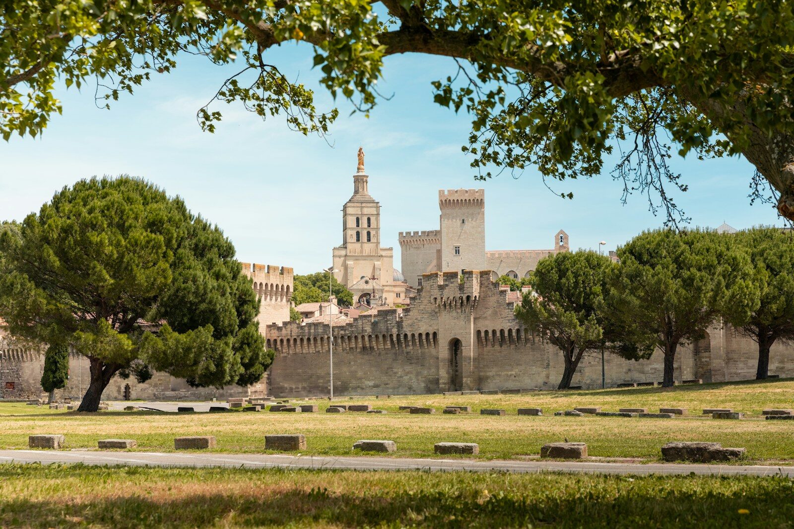 Photo by Ryan Klaus Medieval palace surrounded by green trees.
